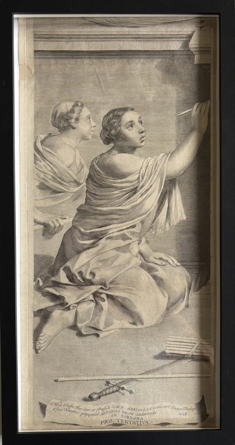 Antique 1648 Academic Thesis Engraving female figure Pro Tentativa, Sorbonne