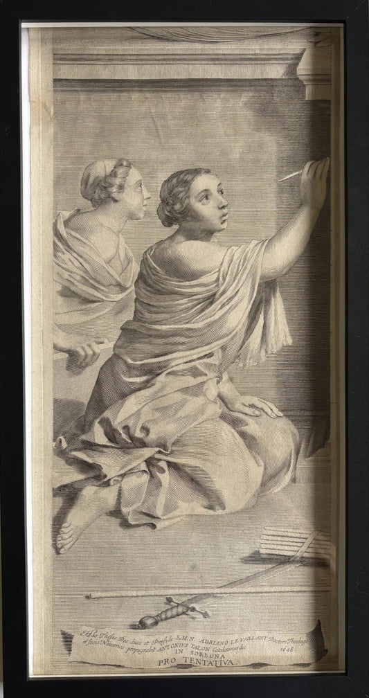 Antique 1648 Academic Thesis Engraving female figure Pro Tentativa, Sorbonne