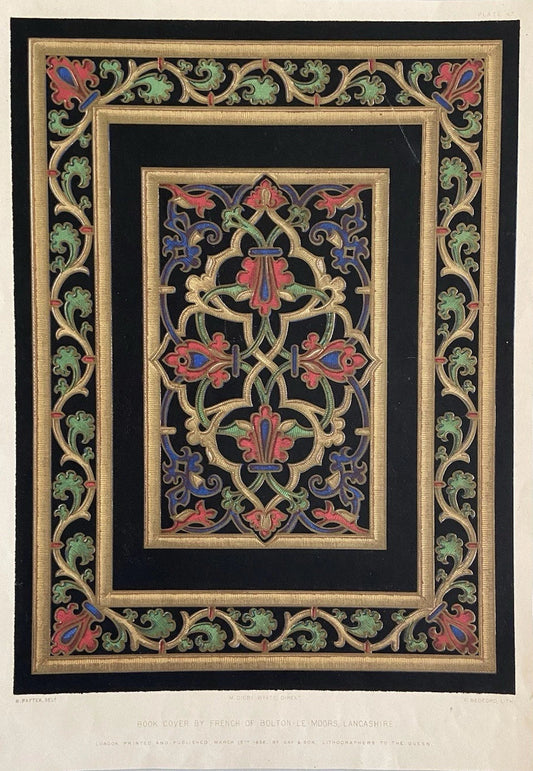 Antique Victorian Print Ornamental Book Cover by French of Bolton-le-Moors 1852