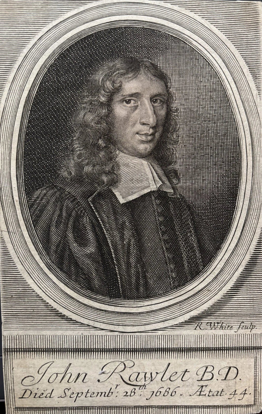 Antique Engraving of John Rawlet B.D. – English Clergyman & Devotional Writer 1686