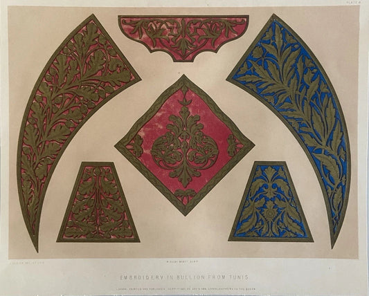 Antique 1851 Victorian Print – Embroidery in Bullion from Tunis – M. Digby