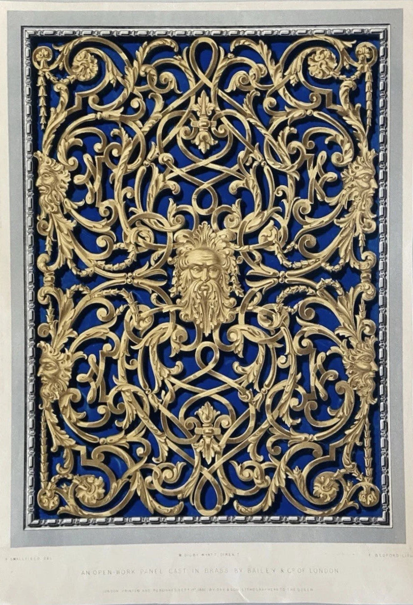 Antique Victorian Brass Panel Print – “An Open-Work Panel Cast in Brass
