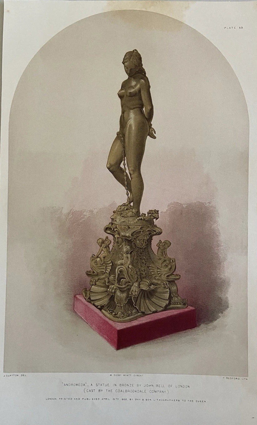 Antique Victorian Engraving “Andromeda” Bronze Statue by John Bell, 1852
