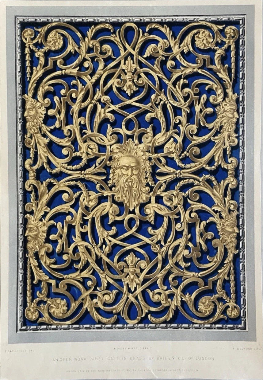 Antique Victorian Brass Panel Print – “An Open-Work Panel Cast in Brass 1852