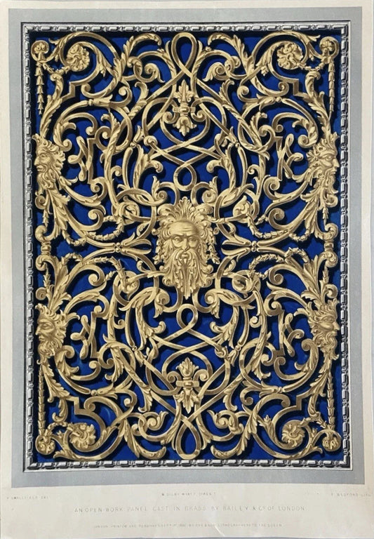 Antique Victorian Brass Panel Print – “An Open-Work Panel Cast in Brass 1852
