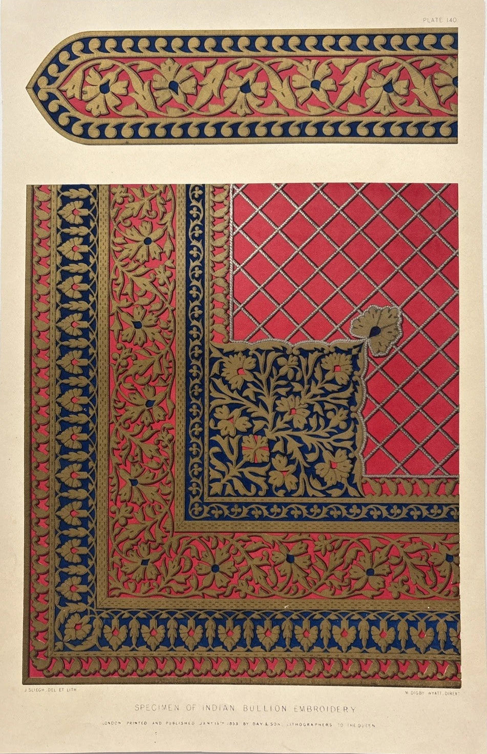 Antique Victorian Textile Print — “Specimen of Indian Bullion Embroidery 1853