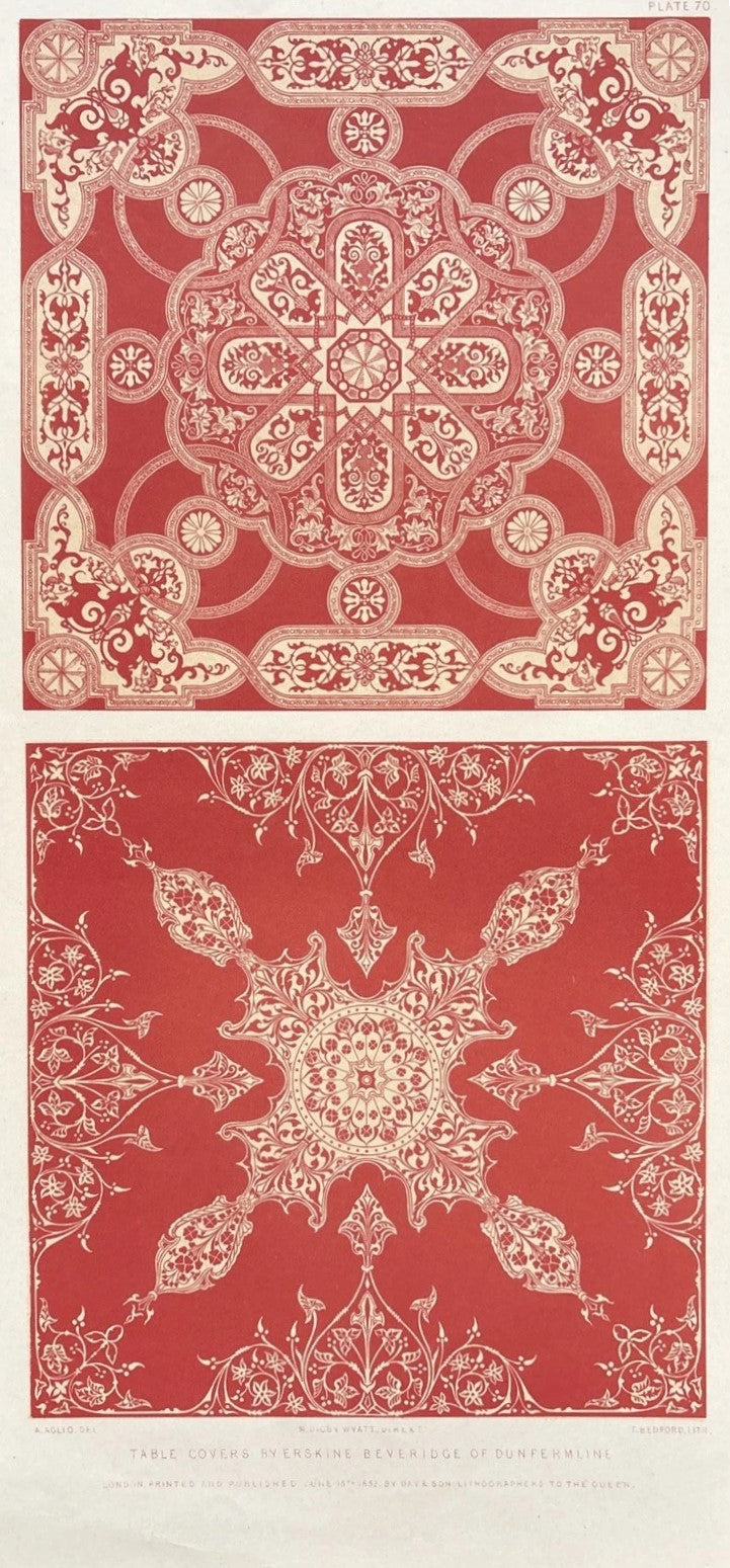 Antique Victorian Print – Table Covers by Erskine Beveridge of Dunfermline 1852
