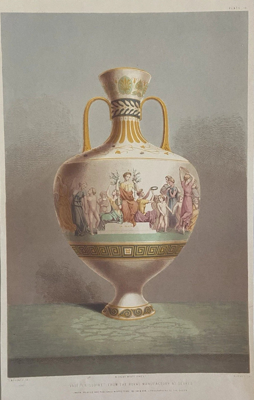 Antique Victorian Engraving Vase “La Gloire” Royal Manufactory vase with figures 1851