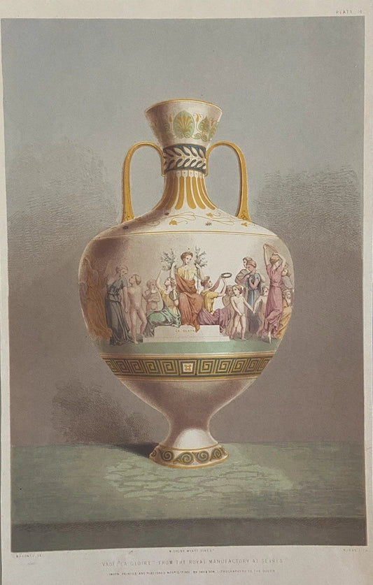 Antique Victorian Engraving Vase “La Gloire” Royal Manufactory vase with figures 1851