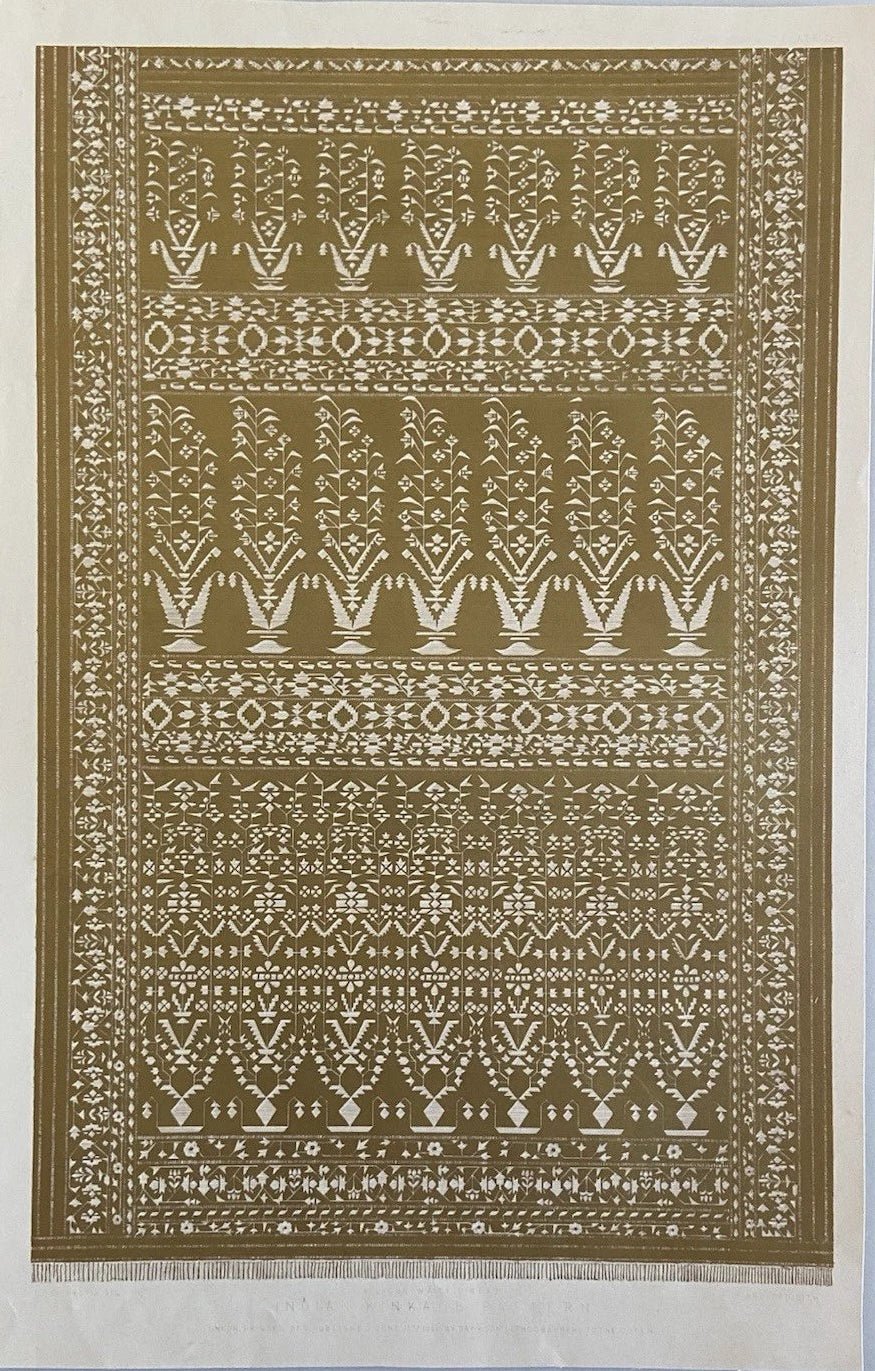Antique Victorian Textile Print Gold Indian Kinkaub Pattern 1852