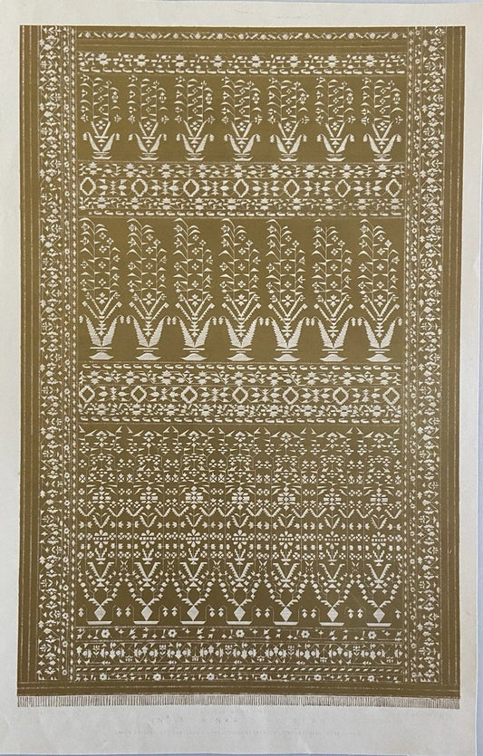 Antique Victorian Textile Print Gold Indian Kinkaub Pattern 1852