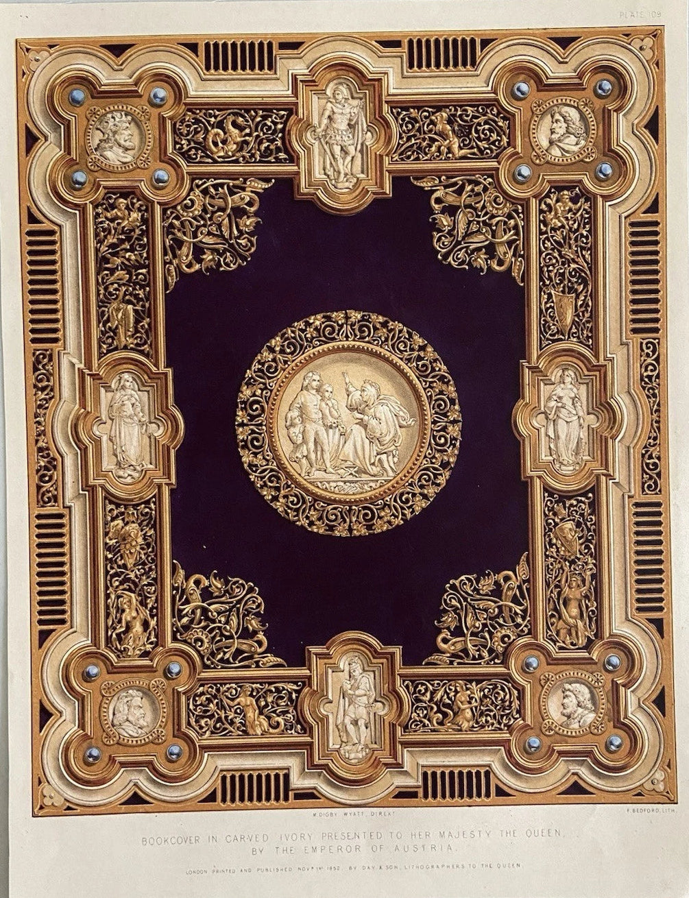 Antique Victorian Engraving – Ivory Bookcover Gifted to Queen Victoria1852