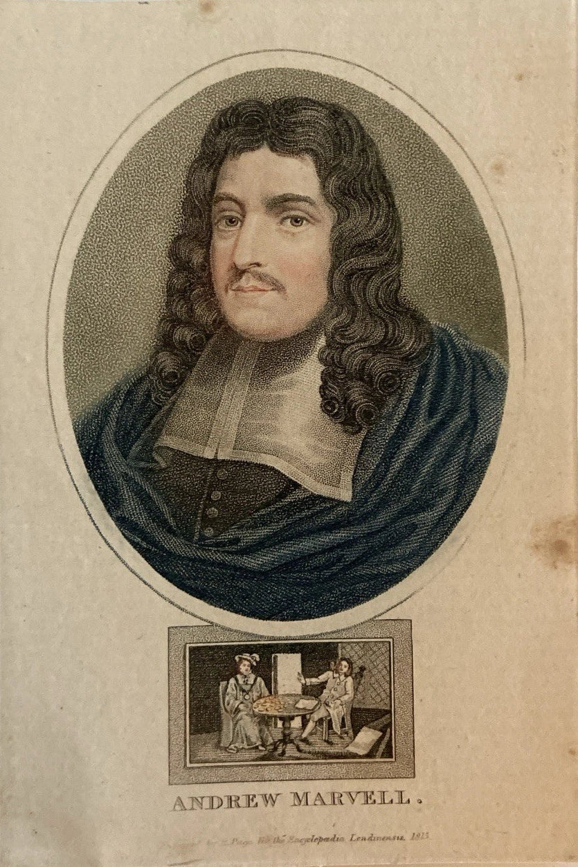 Antique Engraving – Andrew Marvell the Great Metaphysical Poet & Satirist 1815