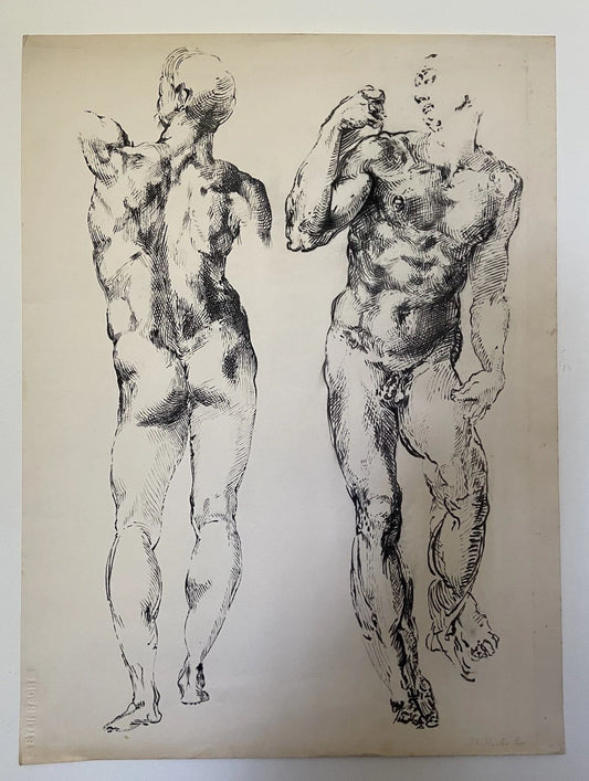 Original Ink drawing Anatomy Study of Male nude Figure De Ruelle Père