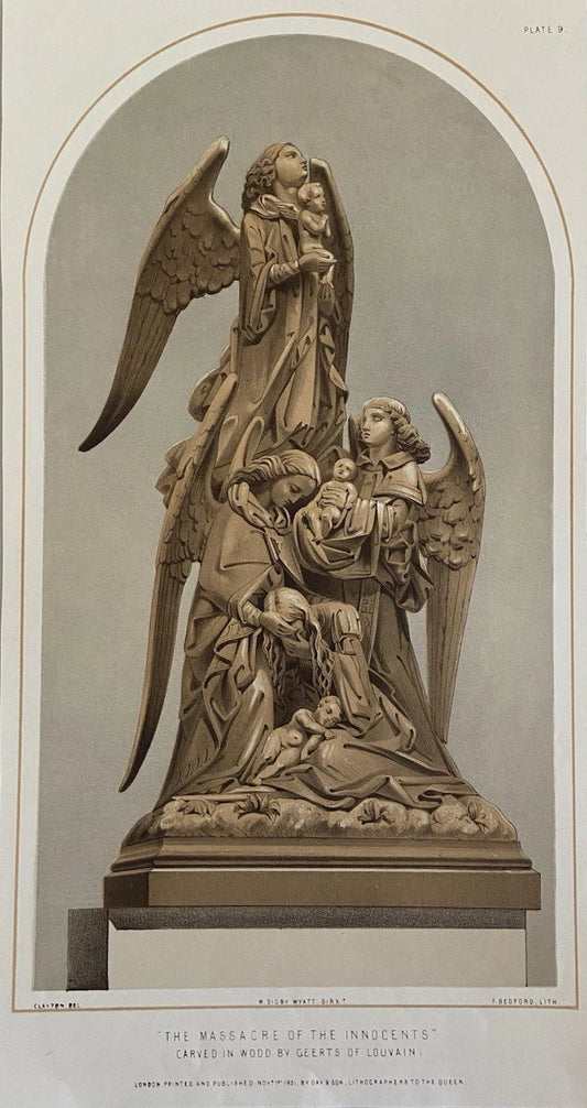 Antique Victorian Engraving The Massacre of the Innocents Statue Carved in Wood Geerts of Louvain 1851