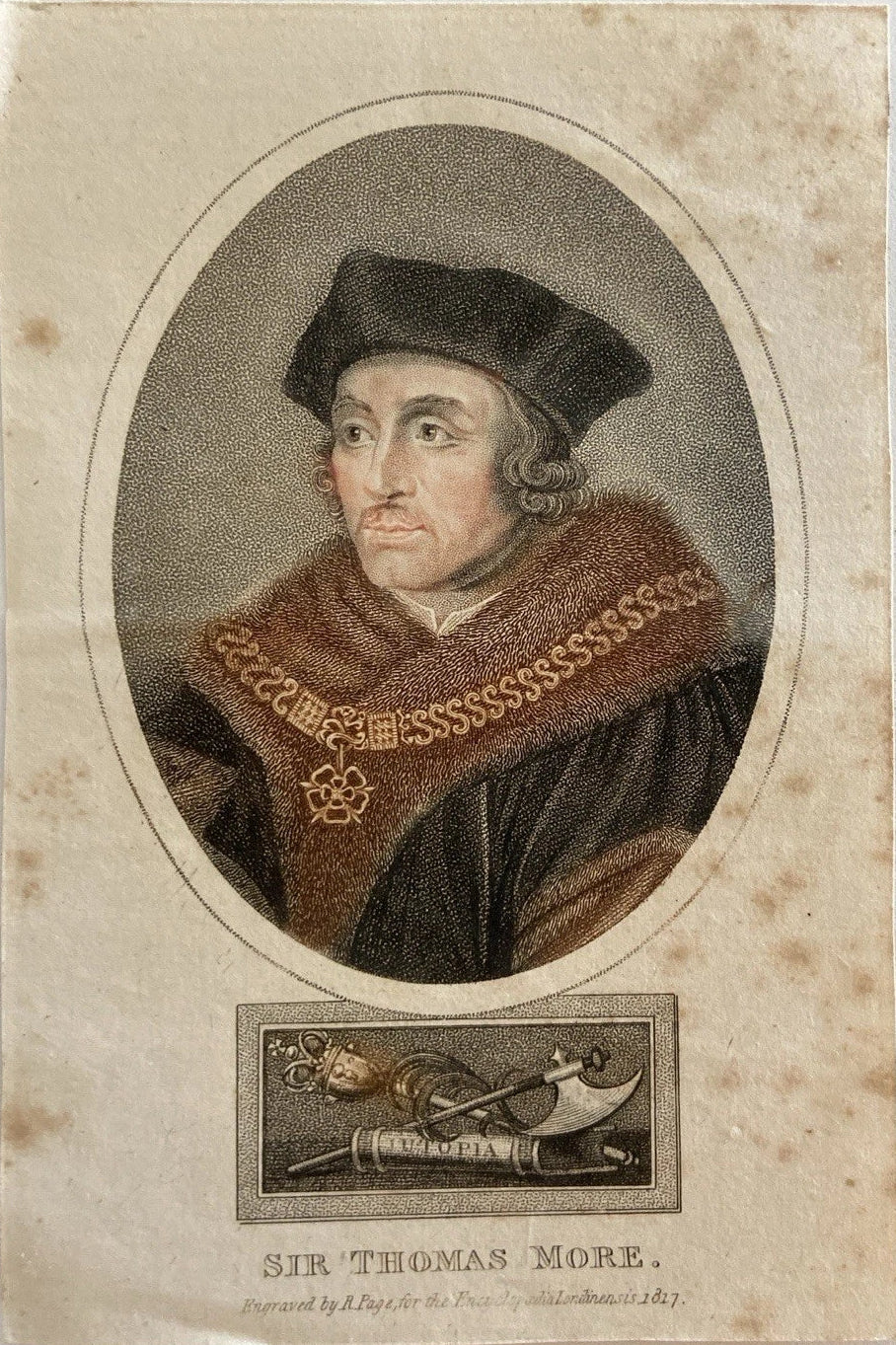 Antique 1817 Engraving of Sir Thomas More – Utopia Author – Encyclopaedia