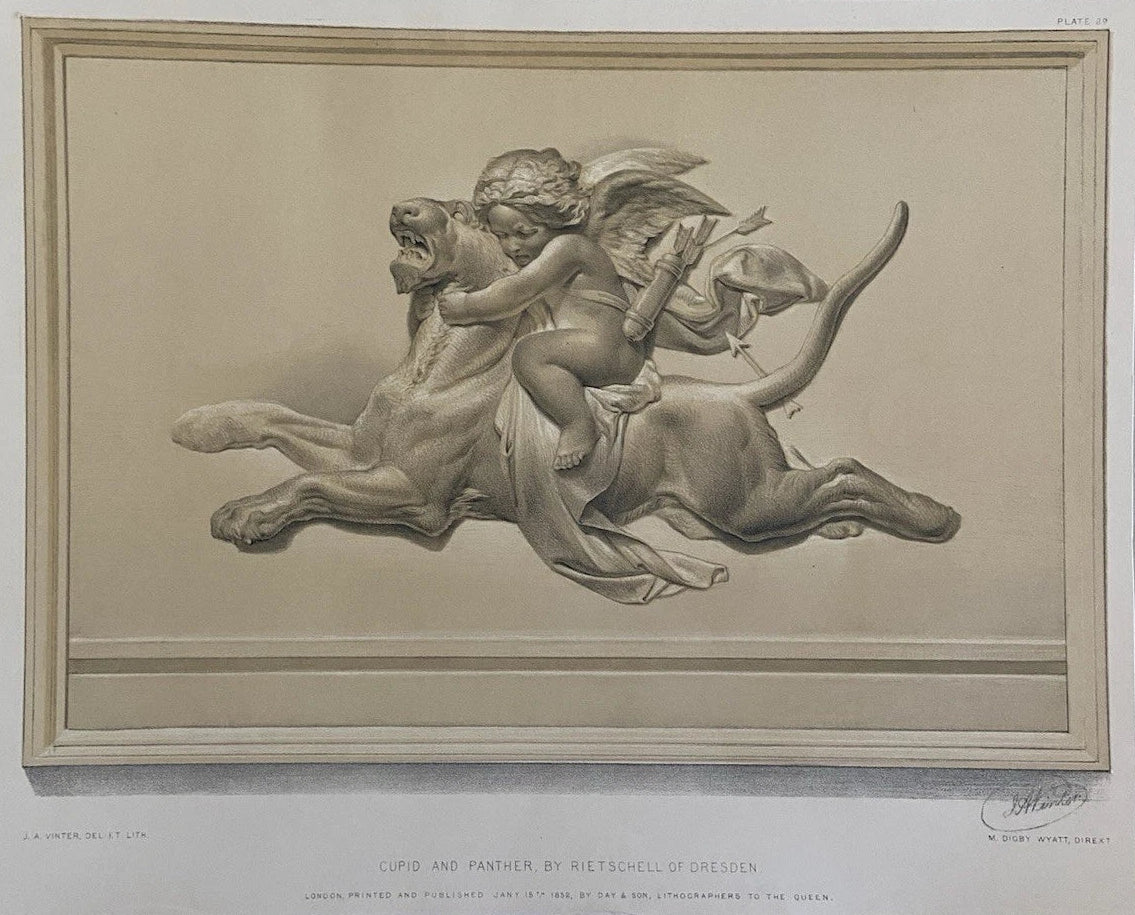 Antique Victorian Engraving Cupid and Panther” by Ernst Rietschel of Dresden 1852