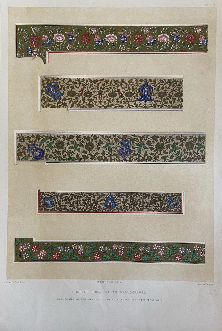 Antique Victorian Textile Print – Borders from Indian Manuscripts 1851