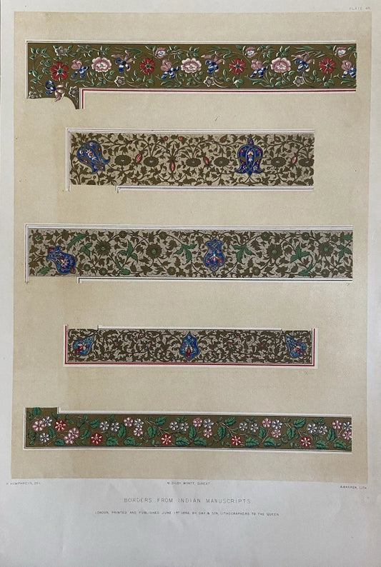 Antique Victorian Textile Print – Borders from Indian Manuscripts 1851