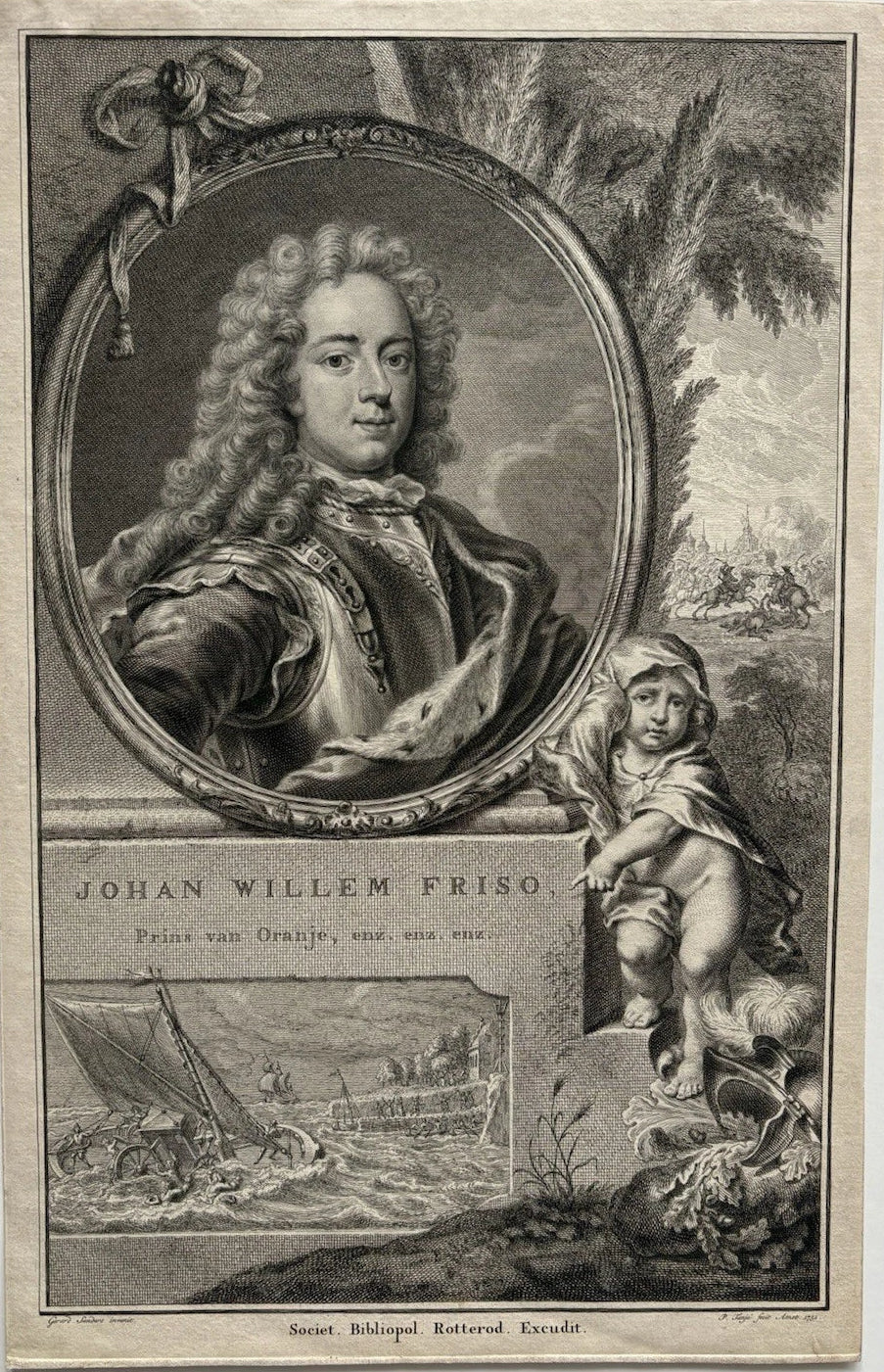 Antique Royal Engraving Portrait of Johan Willem Friso, Prince of Orange 1751