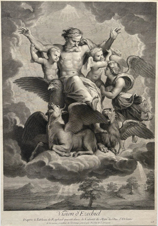 Antique Engraving – Vision of Ezekiel After Raphael, by Nicolas de Larmessin