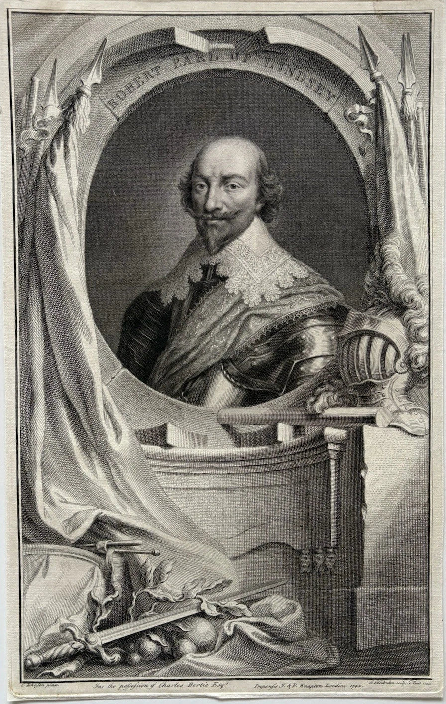 Antique Engraving – Robert Bertie, Earl of Lindsey, English Noble, 1742