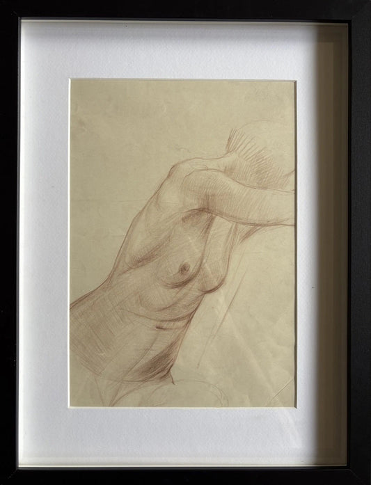 Vintage Female Form Life Drawing Classical Red Chalk Art Study