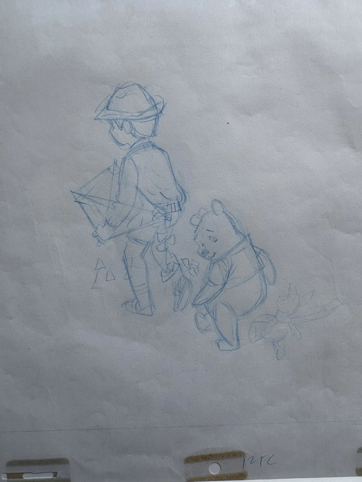 Christopher Robin and Winnie-the-Pooh Originally Blue crayon on paper Drawing