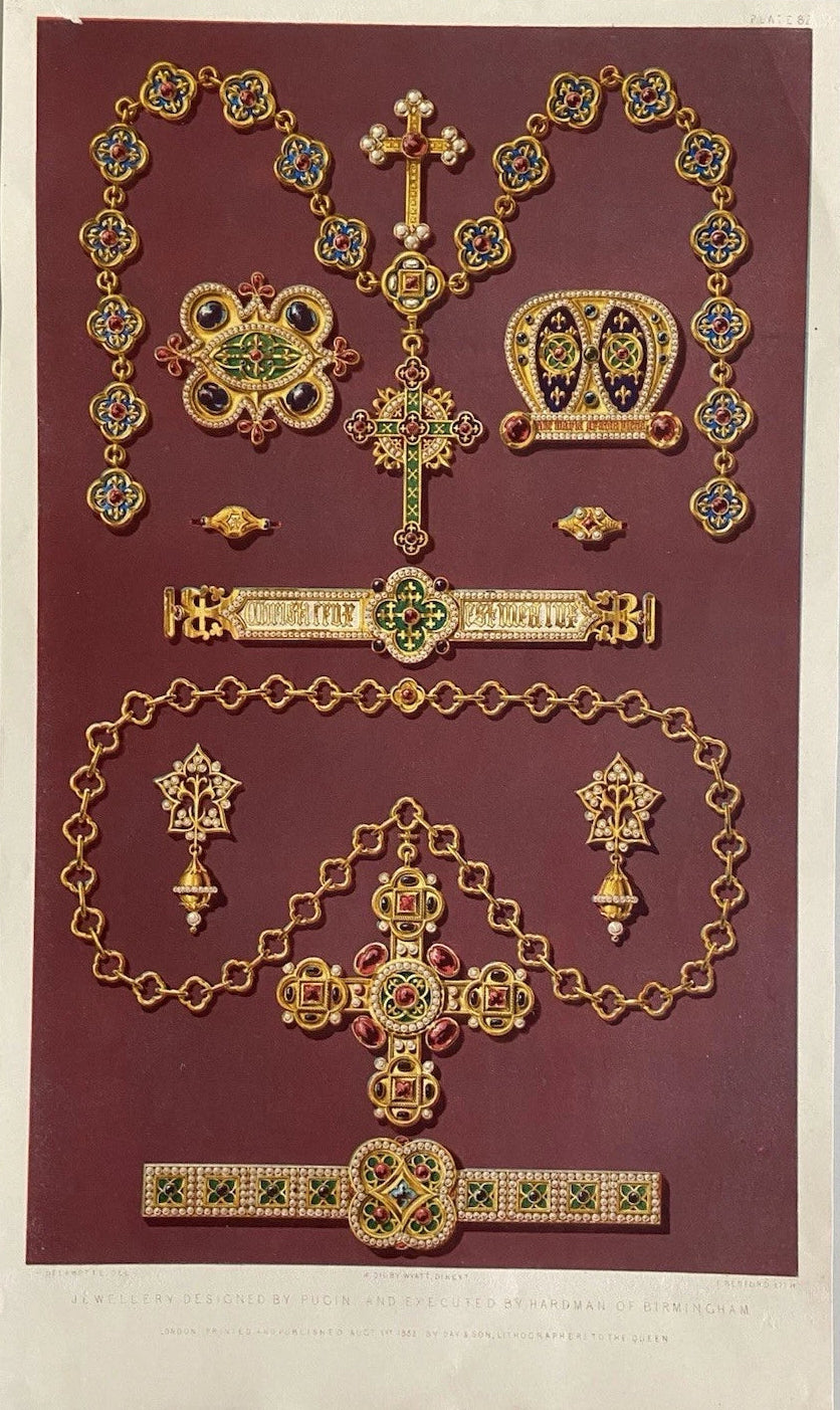Antique Victorian Engraving 1852 Jewellery Designed by Pugin & Executed by Hardman