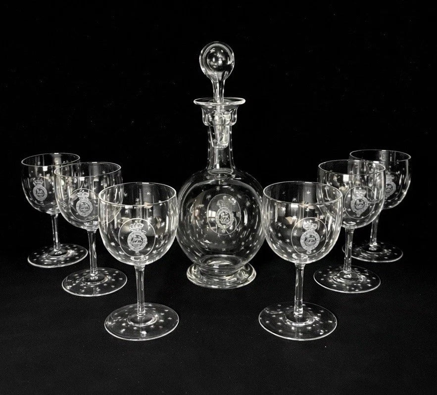Antique Royal Prince Arthur, Duke of Connaught Engraved 6 Glasses & Decanter 1900