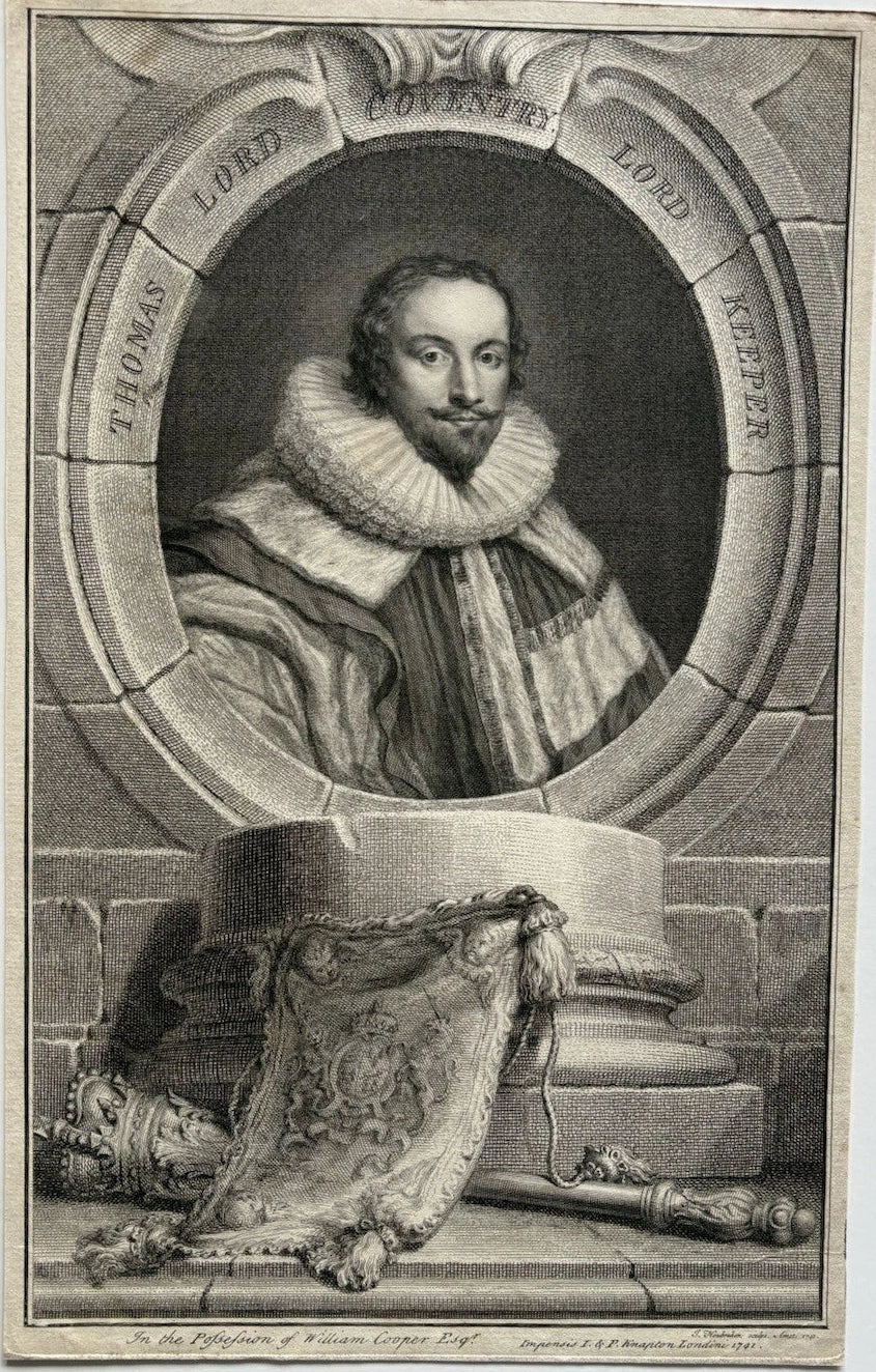 Antique 1741 Engraving Portrait of Thomas Coventry, Lord Keeper of Great Seal