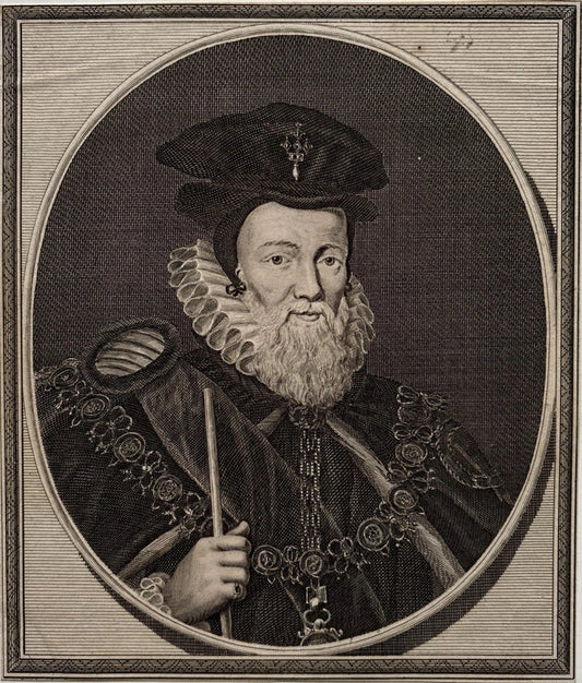 Antique Engraving William Cecil, 1st Baron Burghley advisor to Queen Elizabeth I
