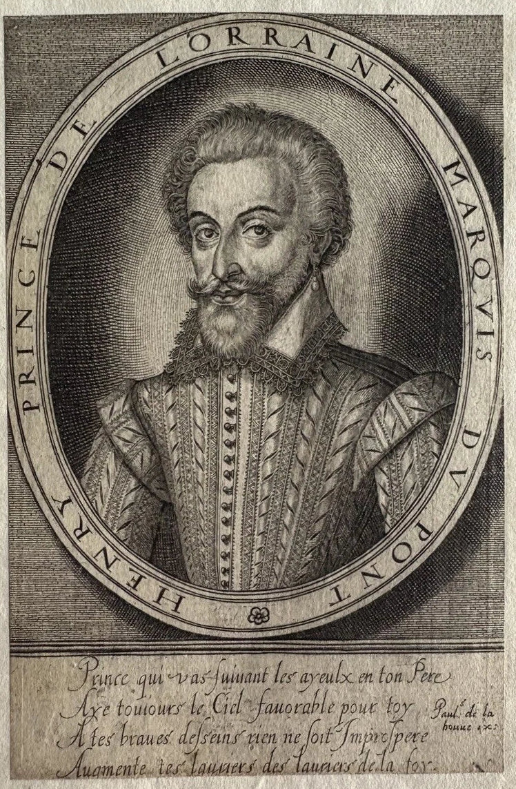 Antique Royalty engraving Henri, Prince of Lorraine and Marquess of Pont 1600