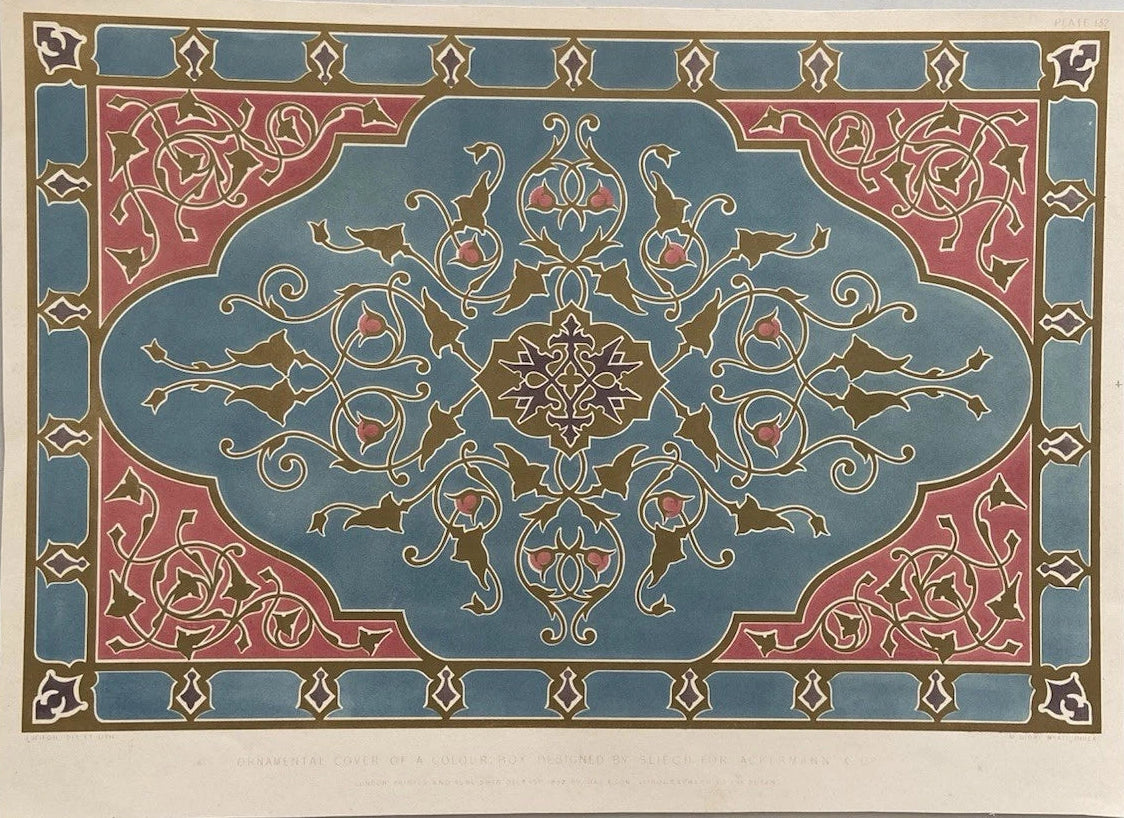 Antique Victorian Decorative Print – 1852 Ornamental Colour Box Cover by Sleigh