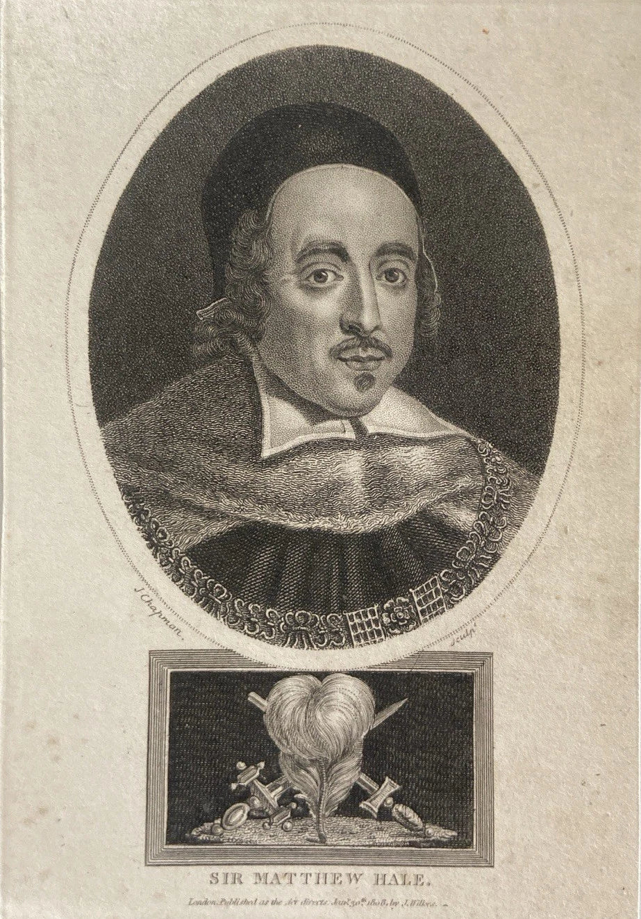 Antique 1807 Engraving of Sir Matthew Hale – Chief Justice of England