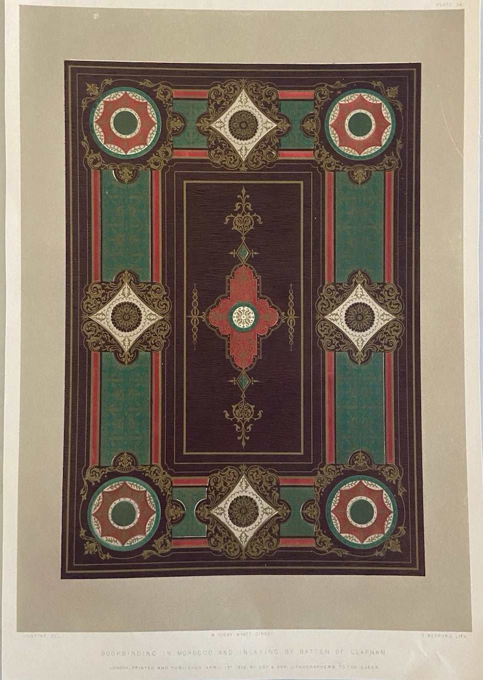 Antique Victorian Decorative Print – 1852 Bookbinding in Morocco & Inlaying