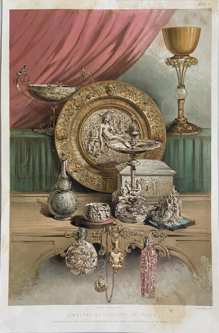 Antique Victorian Engraving Jewelery by Rudolphi of Paris, Published 1852