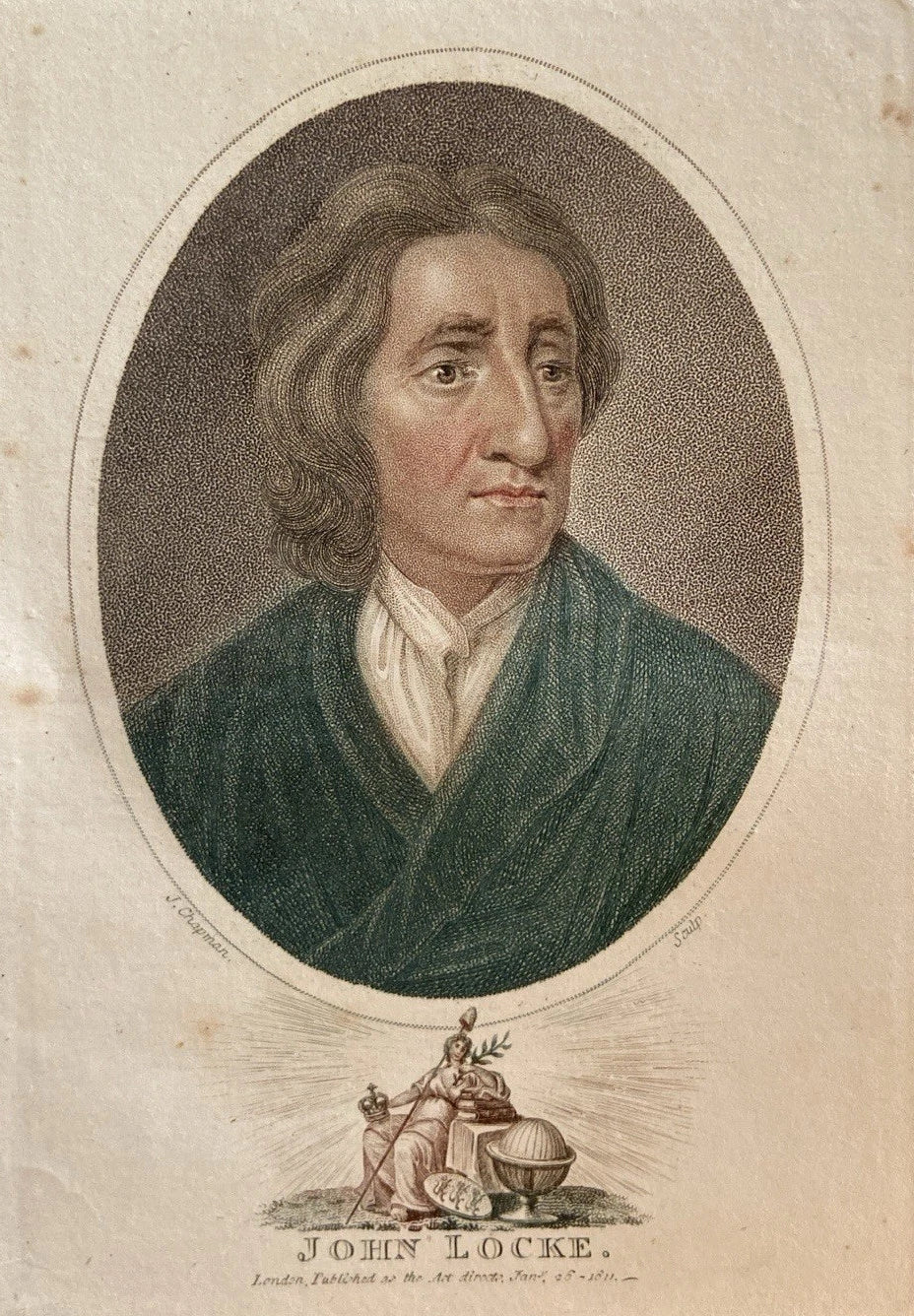 Share Antique 1820 Engraving of John Locke Enlightenment Philosopher Political Theory