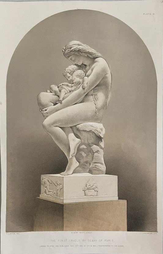 Antique Victorian Engraving  “The First Cradle” by Debay of Paris Female Figure Holding Her Children