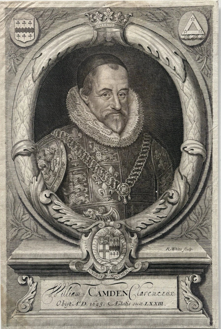 Antique Engraving Portrait of William Camden, Clarenceux King of Arms 1702