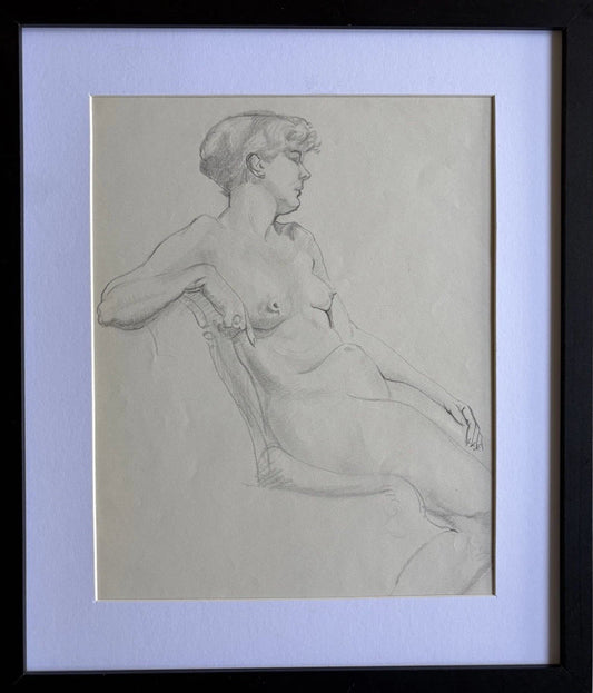 Mid-20th Century Academic Female Form Pencil Drawing Seated Female Study