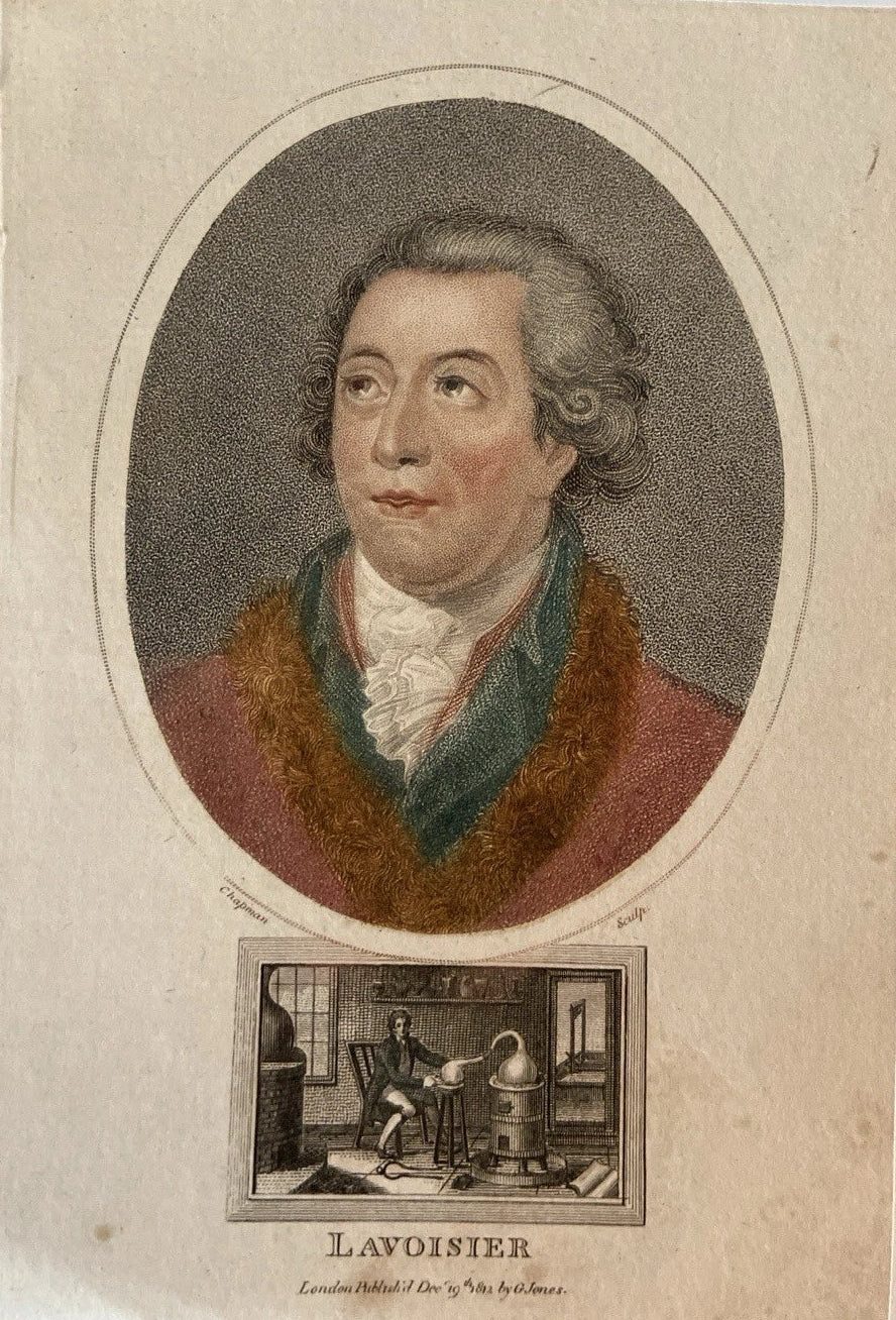 Antique Engraving – Antoine Lavoisier, Father of Modern Chemistry