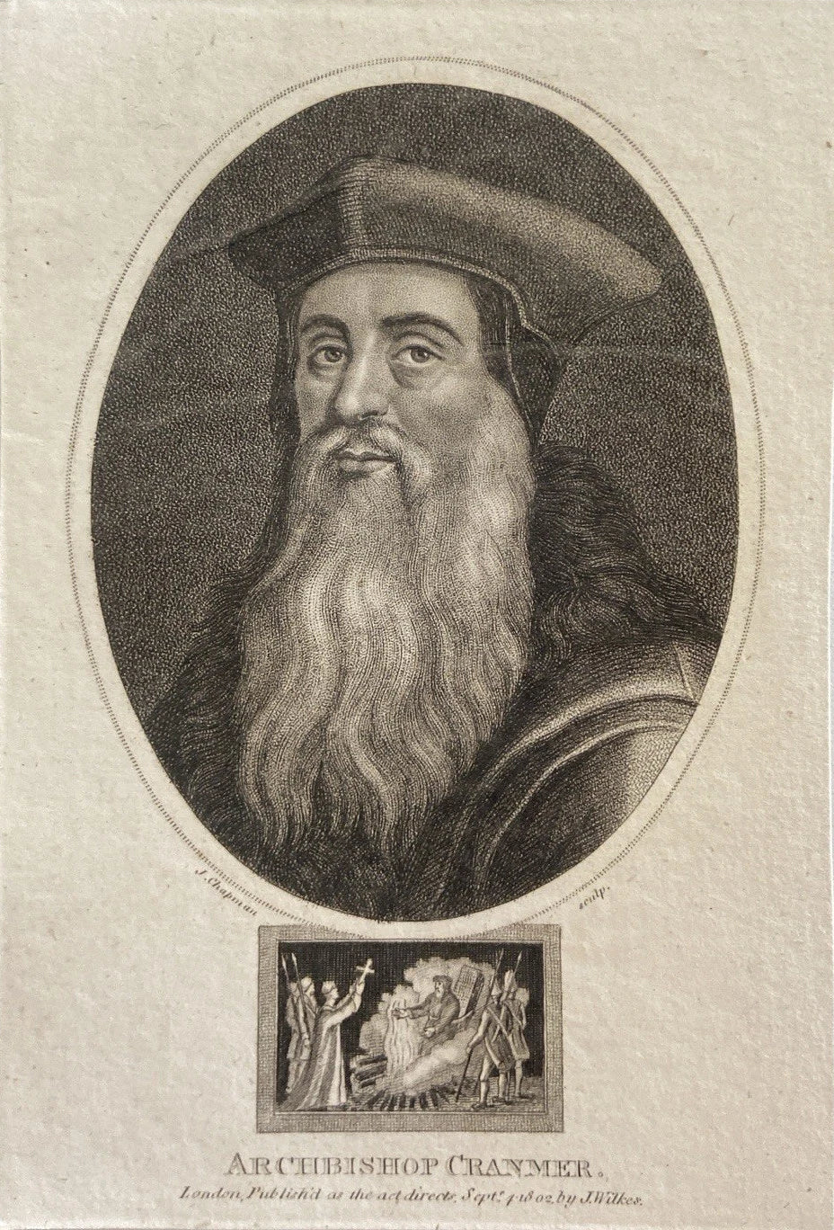 Antique 1807 Engraving of Archbishop Thomas Cranmer – English Reformer & Martyr