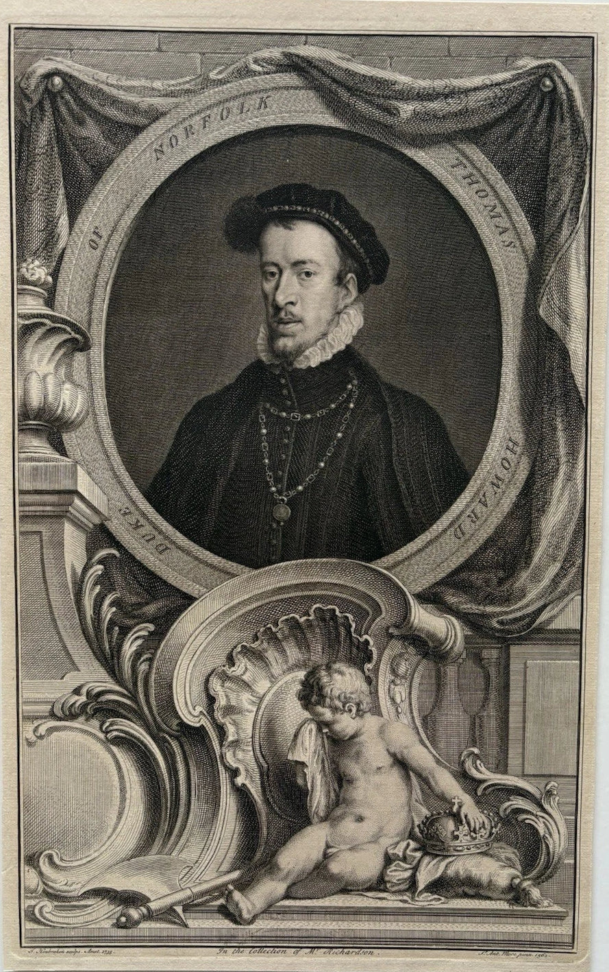 Antique Engraving – Thomas Howard, Duke of Norfolk, Tudor Noble, 1735
