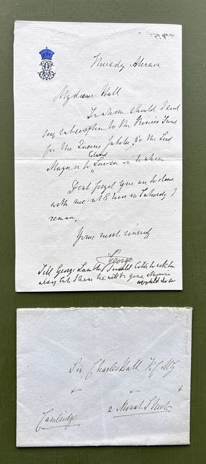 Prince George Duke of Cambridge Signed Letter With Envelope to Sir Charles Hall