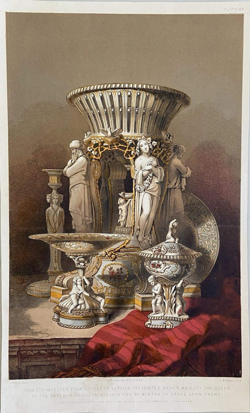 Antique Victorian Engraving  Minton Dessert Service Presented to Emperor of Austria 1852