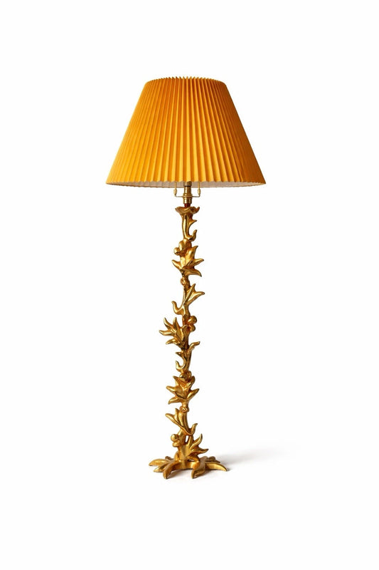 Vintage Gilt Bronze Floor Lamp by Georges Mathias for Fondica Orange Shade