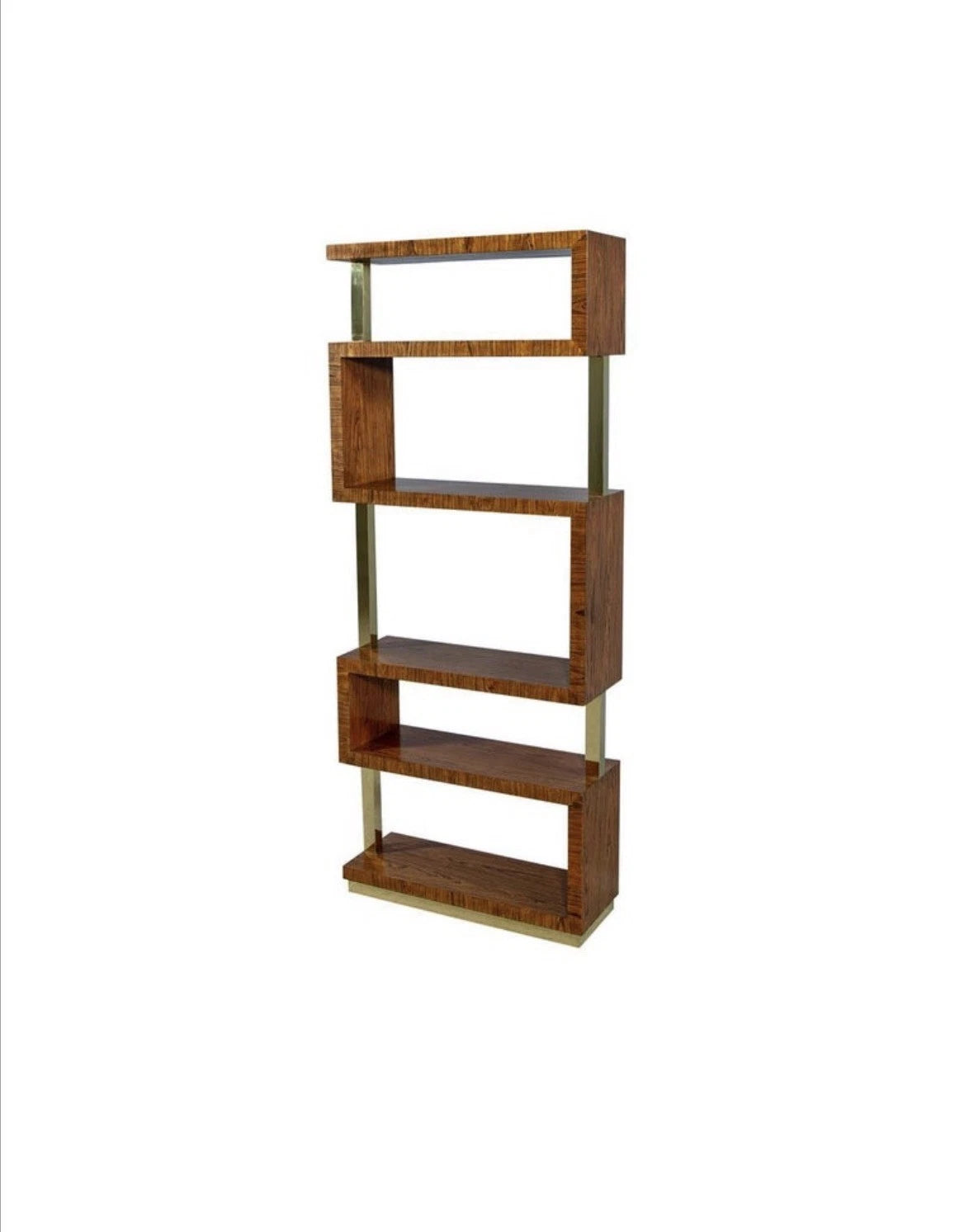 Art Deco Burl Etagere Open Bookcase In Brown Brass Details