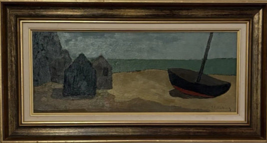 Eric Cederberg  Boat Huts & Beach Oil on Board