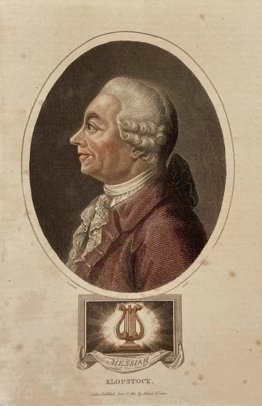 Antique 1810 Engraving of Poet Friedrich Klopstock – Messiah Lyre Symbol